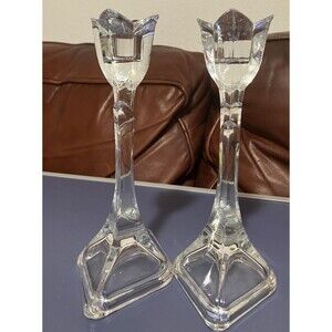 Crystal Tulip Candle Holders Set of 2 Candlesticks Toscany Classics 24% Lead 8”
